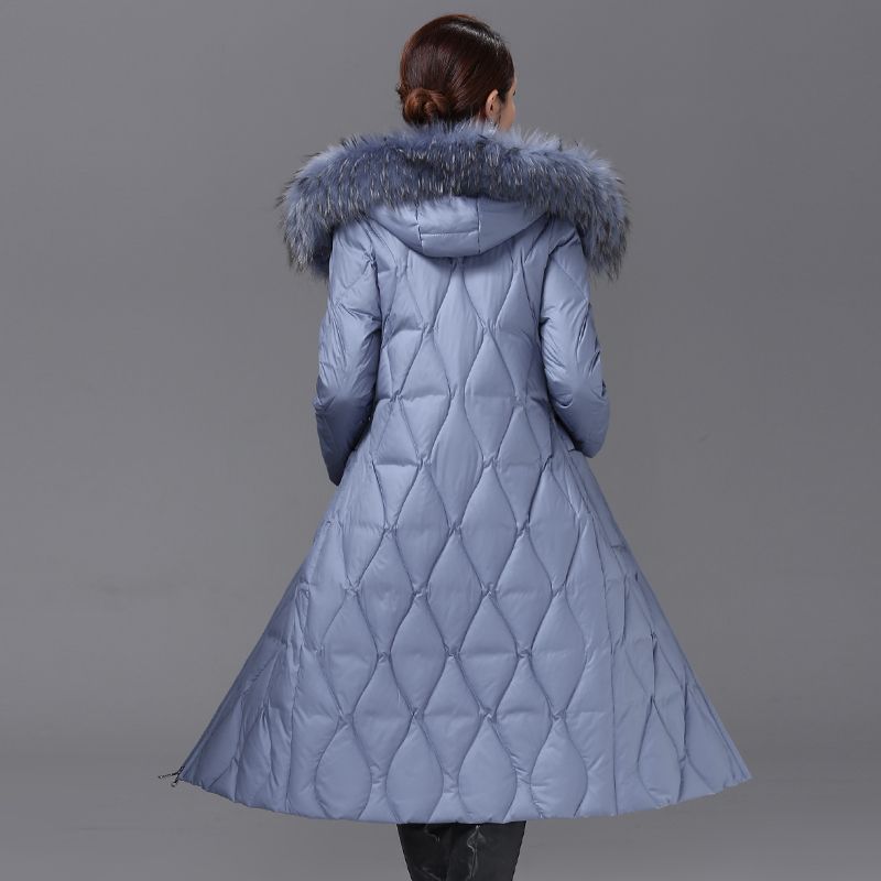 Middle-aged and Elderly Mothers Wear Knee-length Down Jackets for Women's Thickened Raccoon Fur Collars New Winter Coats