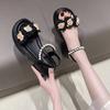 Fashion Beige One Word Footwear Block Heel with Low Heels Outdoor Beach Roman Style Sandals for Women Summer 2024 Ladies Shoes Open Toe