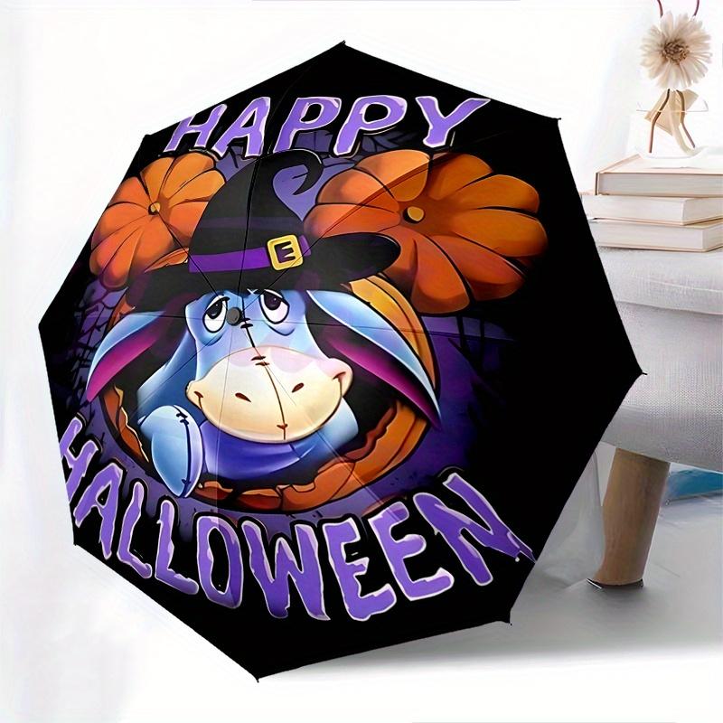 Halloween, Eeyore Automatic Opening and Closing Umbrella, Compact Travel Umbrella, Lightweight and Portable, Suitable for Beach Commuting Bu