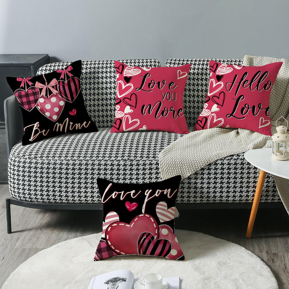 New Sofa Cushion Valentine's Day Gift Love Cushion Linen Print Versatile Lumbar Cushion