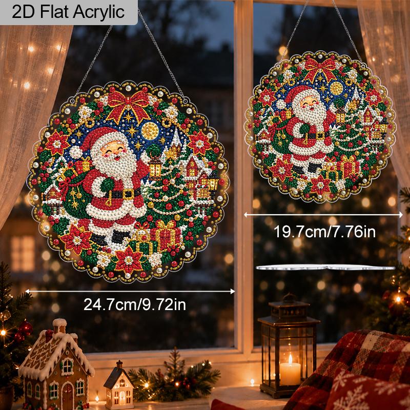 Christmas Acrylic Santa Town Pearl Painting Suncatcher, 9.72/7.76In, DIY Ornament, Xmas Home Tree Wall Decor & Craft Gift