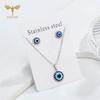 Fashion Turkish Blue Resin Eye Zircon Set Stainless Steel Chain Pendant Necklace Stud Earrings Women Accessories Lucky Amulets