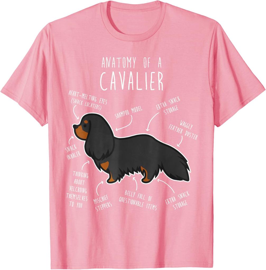 Anatomy of a Cavalier Funny Dog Breed Illustration Graphic Tee Soft Cotton Casual T-Shirt for Men Women