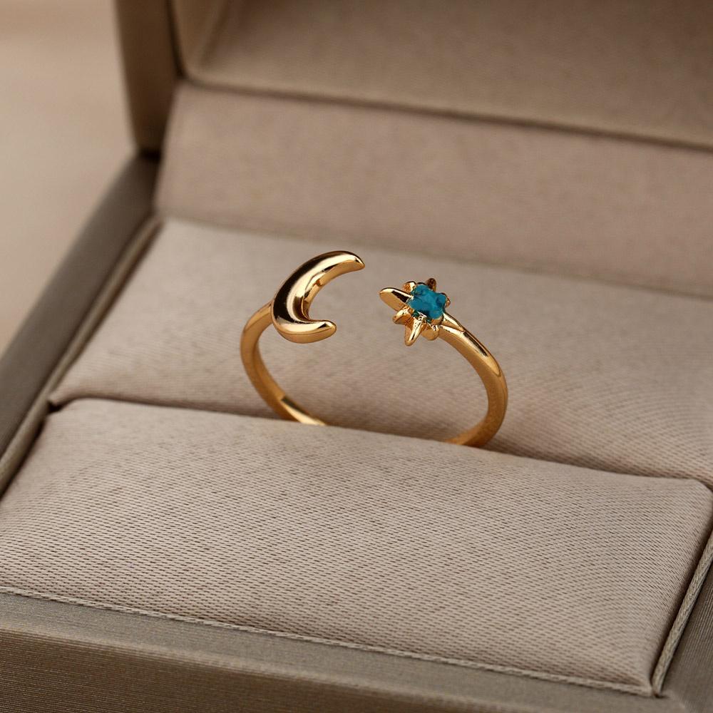 Glowstone Anillos Moon Sun Rings Elegant Women Vintage Gold Color Stainless Steel Mini Sunflower Ring Jewelry Christmas Gifts