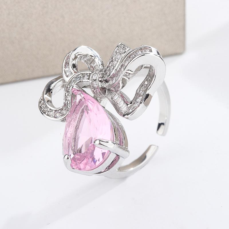 

Высококачественное кольцо-бантик из розового циркония для женщин, роскошное женское кольцо в виде бабочки, ювелирные изделия для помолвки, подарок для женщин resizable розовый