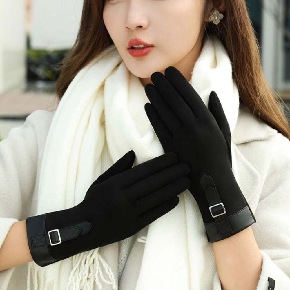 Thickened  Gloves Plush Winter Mittens Vintage Women Suede Velvet  Gloves  Cycling