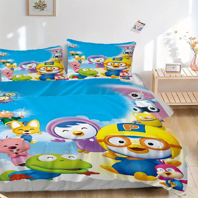 

3pcs Pororo the Little Penguin & Friends Kids Bedding Set-Universal Three-Piece Suit for Bedroom, Guest Room, Living Room, Hotel-Perfect Gif 135x200cm