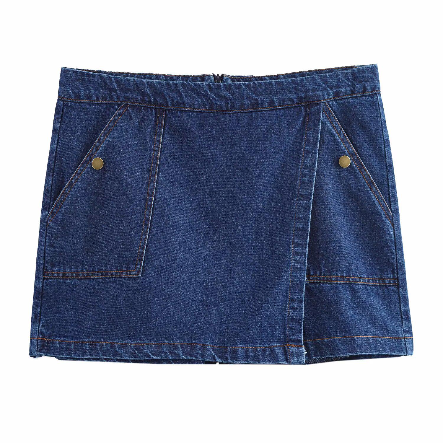 

2025 Весенний женский комплект в европейском стиле из выбеленного денима: топ и брюки с отложным воротником и короткими рукавами L