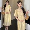 2026 Summer Floral Korean Style Mid-Length Loose Maternity Dress