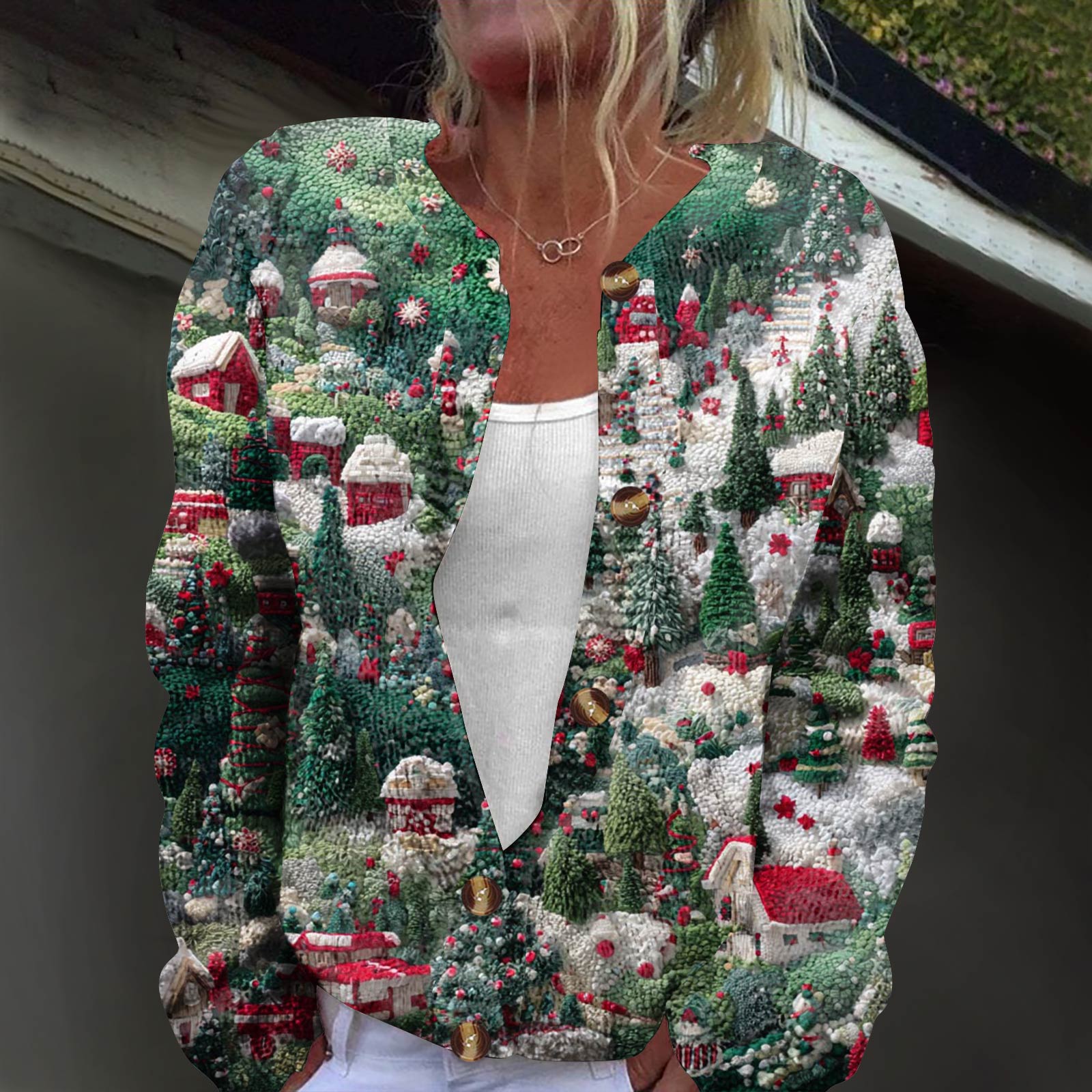 

Женская модная принтованная куртка с длинным рукавом и вязанным кардиганом на пуговицах XXXXL