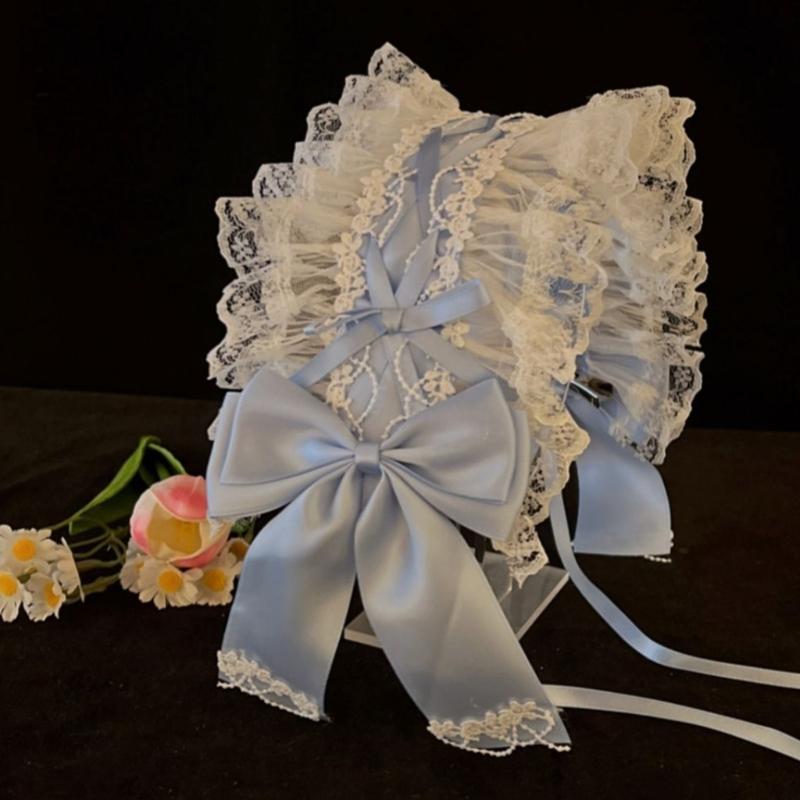 Rüschen-Spitzen-Kopfschmuck Stirnband Anime-Maid Cosplay Stirnband Lolitas Spitze Schleifen Kopfbedeckung Haaraccessoires Spitze Haarbänder