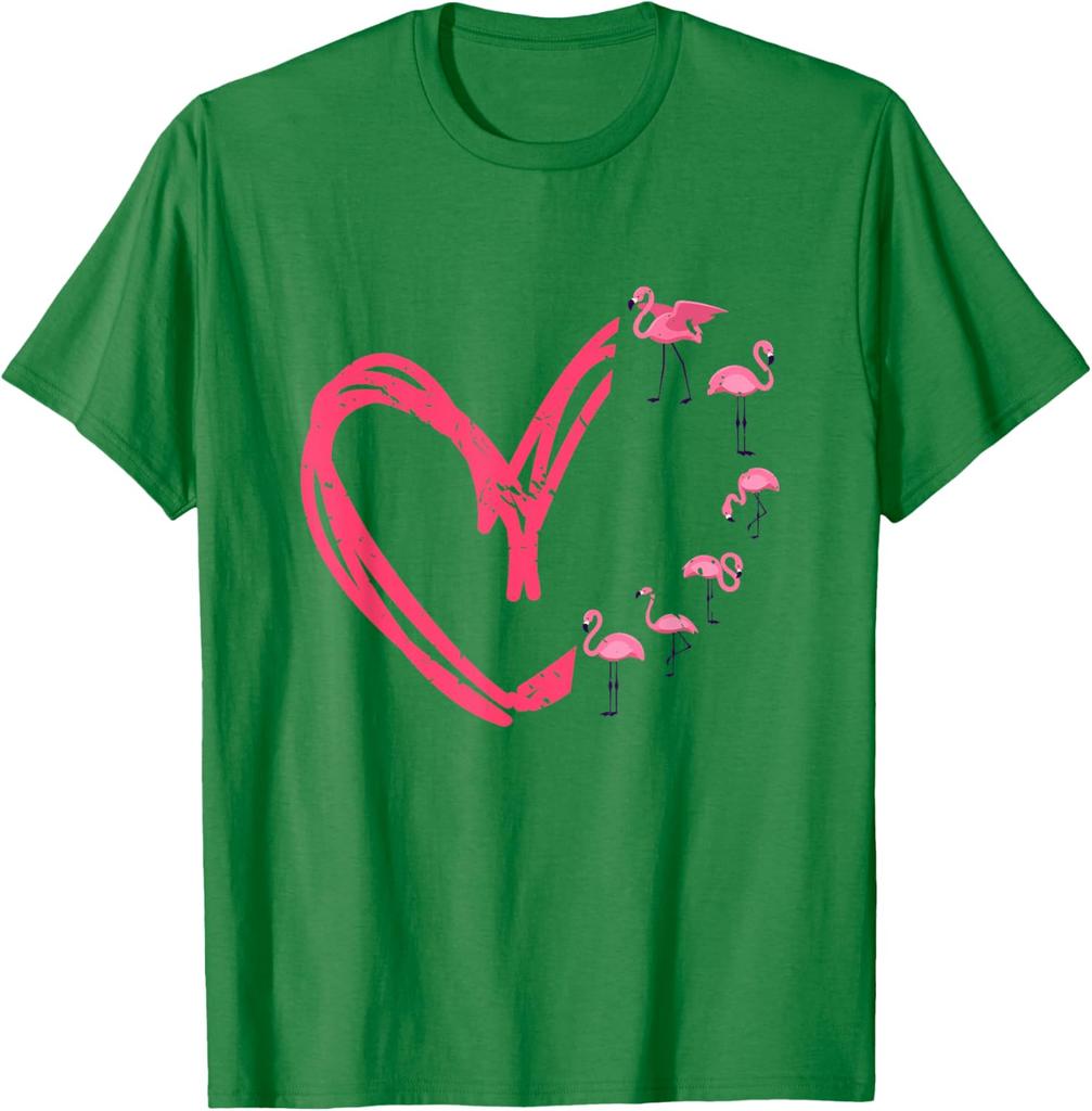 Flamingo Heart Graphic T-Shirt Casual Men's Short Sleeve Crewneck Cotton Tee Valentine Day