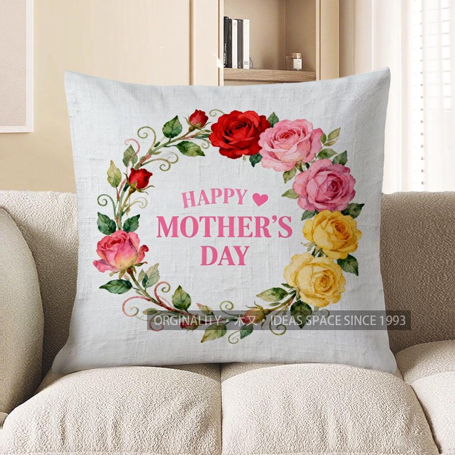 Home Decor Happy Mother'S Day Floral Wreath Pillow Pattern Cushion Cover Suitable For Sofa Bedroom Car Pillow Cover