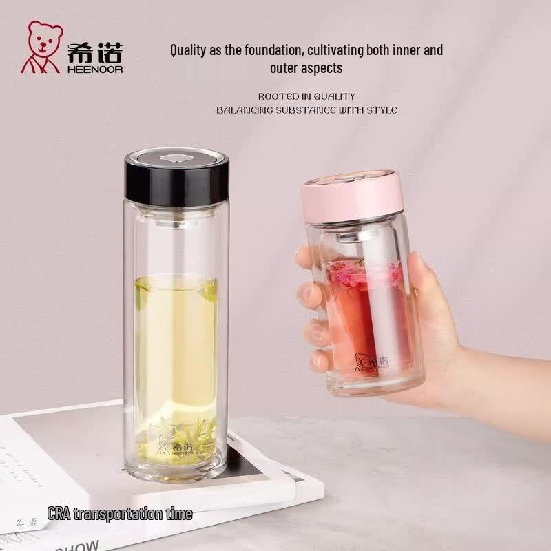 Heenoor XN-CG005C Double Wall Glass Tea Infuser Bottle