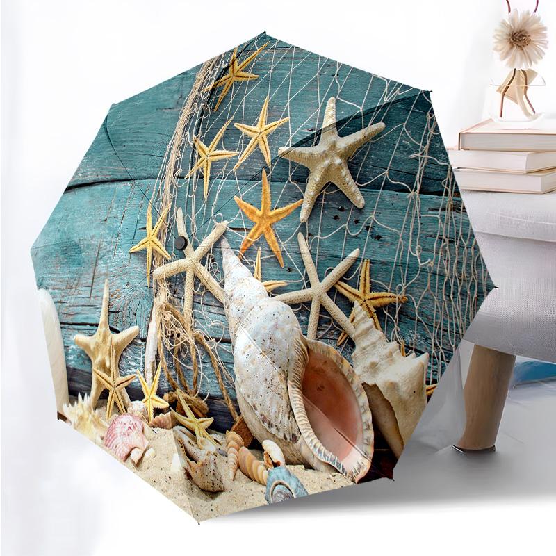 

Marine Life Pattern Folding Umbrella Fashion Auto-Open 8 Iron Ribs Plastic Handle Foldable Sunshade Perfect Christmas Gifts