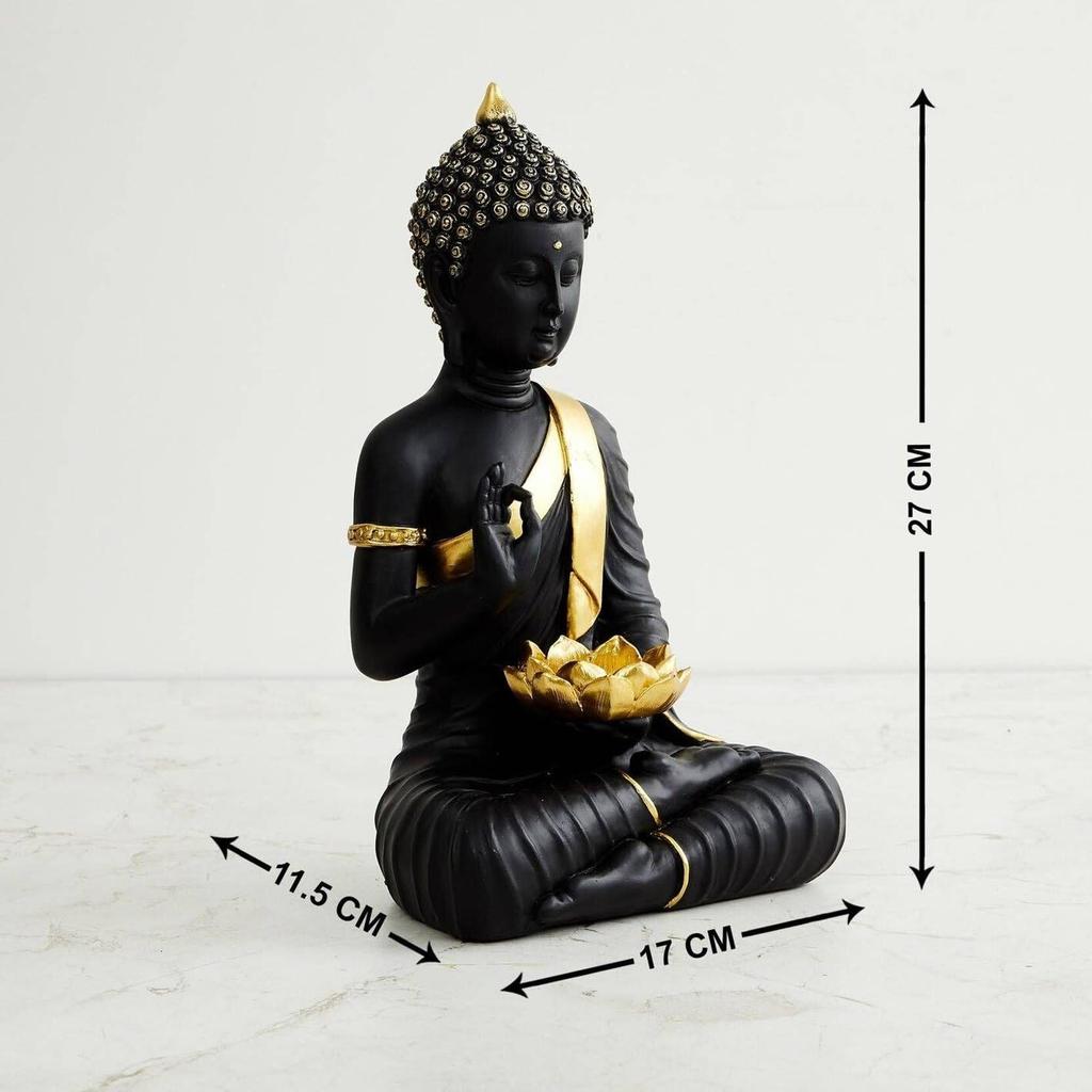 Estatueta de Buda Sentado em Meditação Peça de Exibição Ídolo Decoração de Casa Sala de Estar Presentes Peça de Exibição Decorativa - 27 cm  (Resina, Preto)