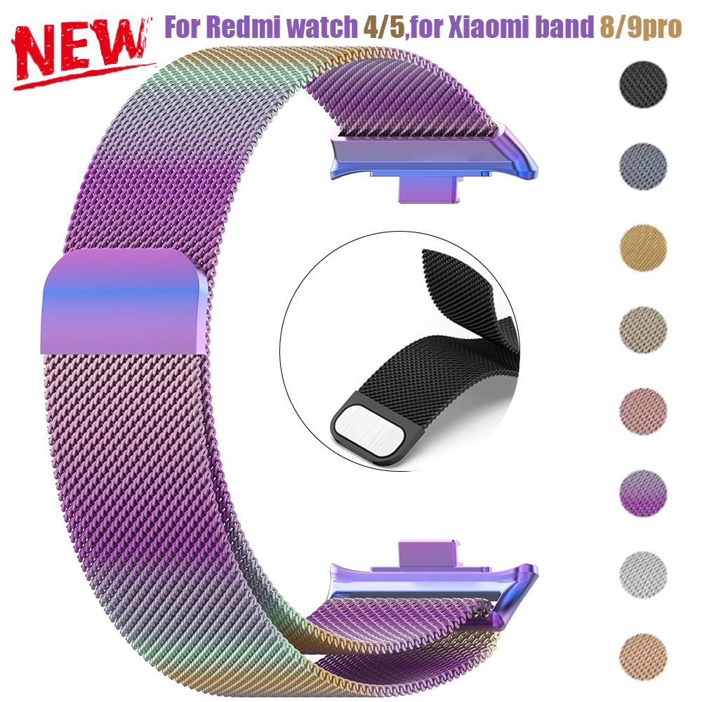Cinturino Metallico per Xiaomi Mi Band 8/9 Pro Braccialetto Smart Magnetico Braccialetto di Ricambio in Acciaio Inossidabile per Redmin Watch 4/5 band