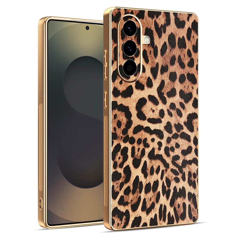 

For Samsung Galaxy A56 5G Case Leopard Print PU Leather Coated PC+TPU Electroplating Phone Cover A