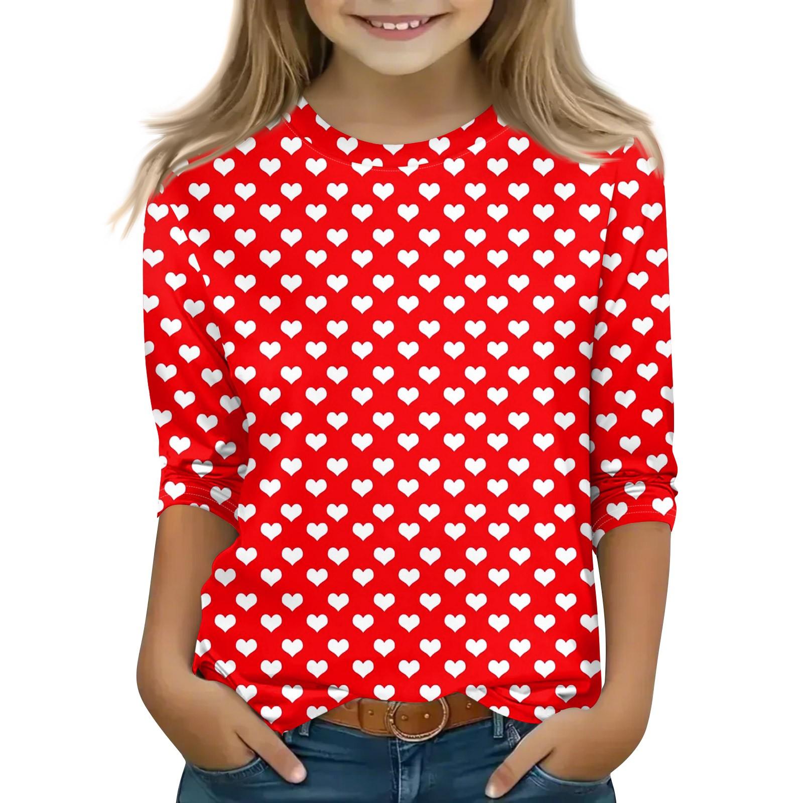 

Print Tops For Youth Girls Round Neck 3/4 Sleeves T-Shirts Trendy Tops Outfit Tees 160 червоний