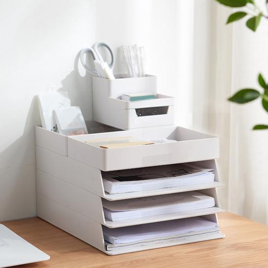 Office Storage Box Anti-crack High Capacity Pure Color Superimposed Solid Stackable Save Space Rectangle Stationery Desk Cabinet Home Supplies