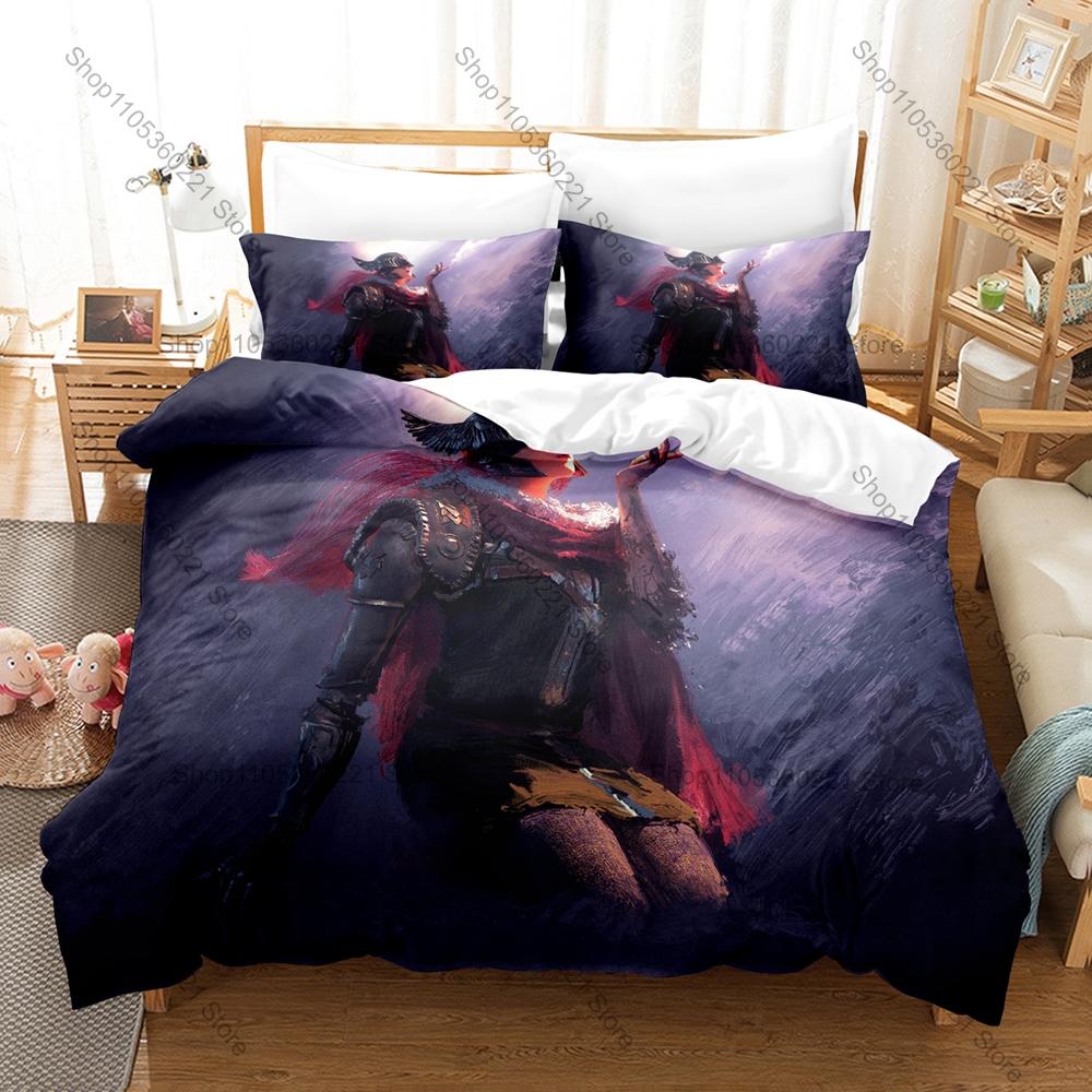 Cool Microfiber Black Gold Brown Medieval Dark Fantasy Gaming Bedding Set Duvet Cover + 2 Pillowcases All Season Use