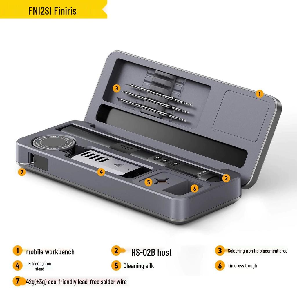 FNIRSI HS-02 Soldering Iron Set with Mobile Workbench and Storage Box