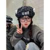 Japanese Cute Plaid Little Bear Wings Cloud Beret Women's Versatile Face Show Small Octagonal Hat Flip Brimmed Painter