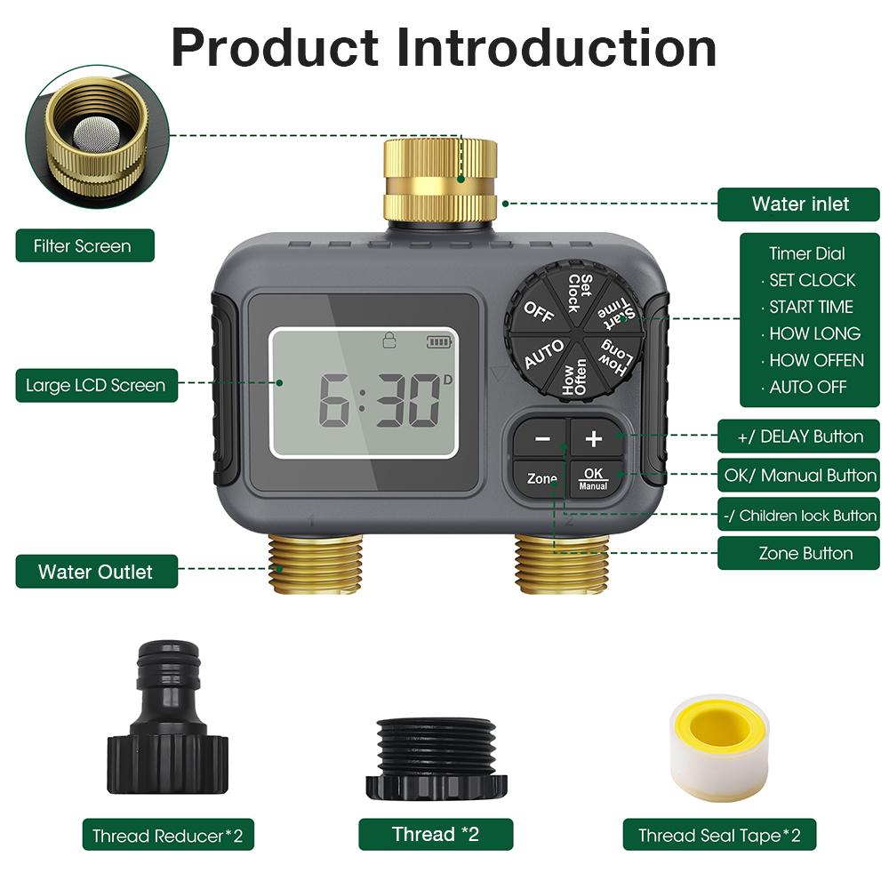 Newest 2-Way Dual Digital Water Timer Programmable Intelligent Irrigation Watering System Sprinkler Timer Drip Systems IPX5
