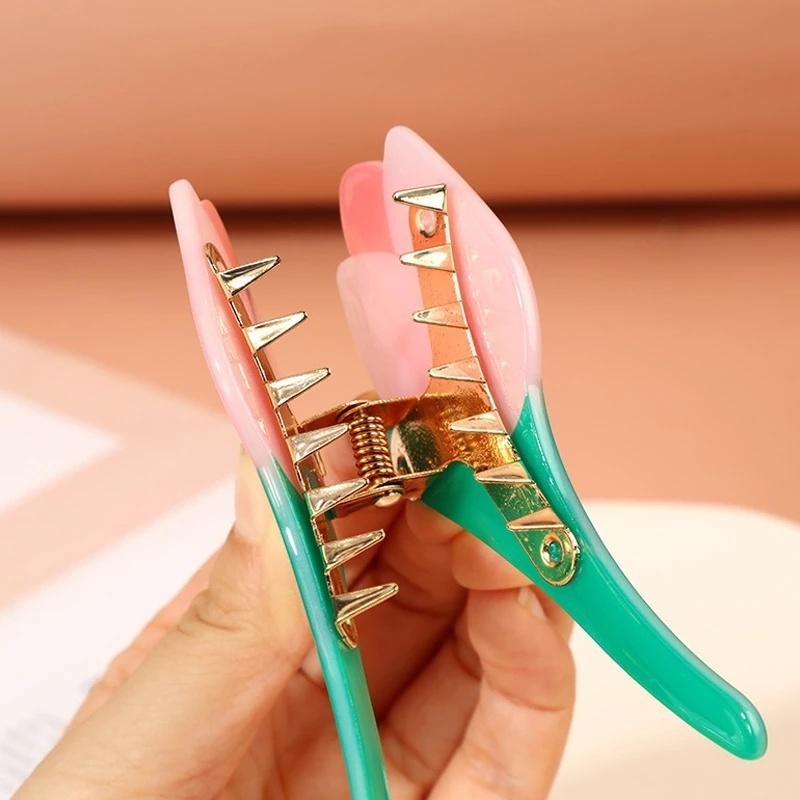 Fashionable Niche Tulip Hair Clip Women Gentle High-end Small Fresh Hairs Accessories Girls Exquisite Elegant Metal Clips Gifts LS