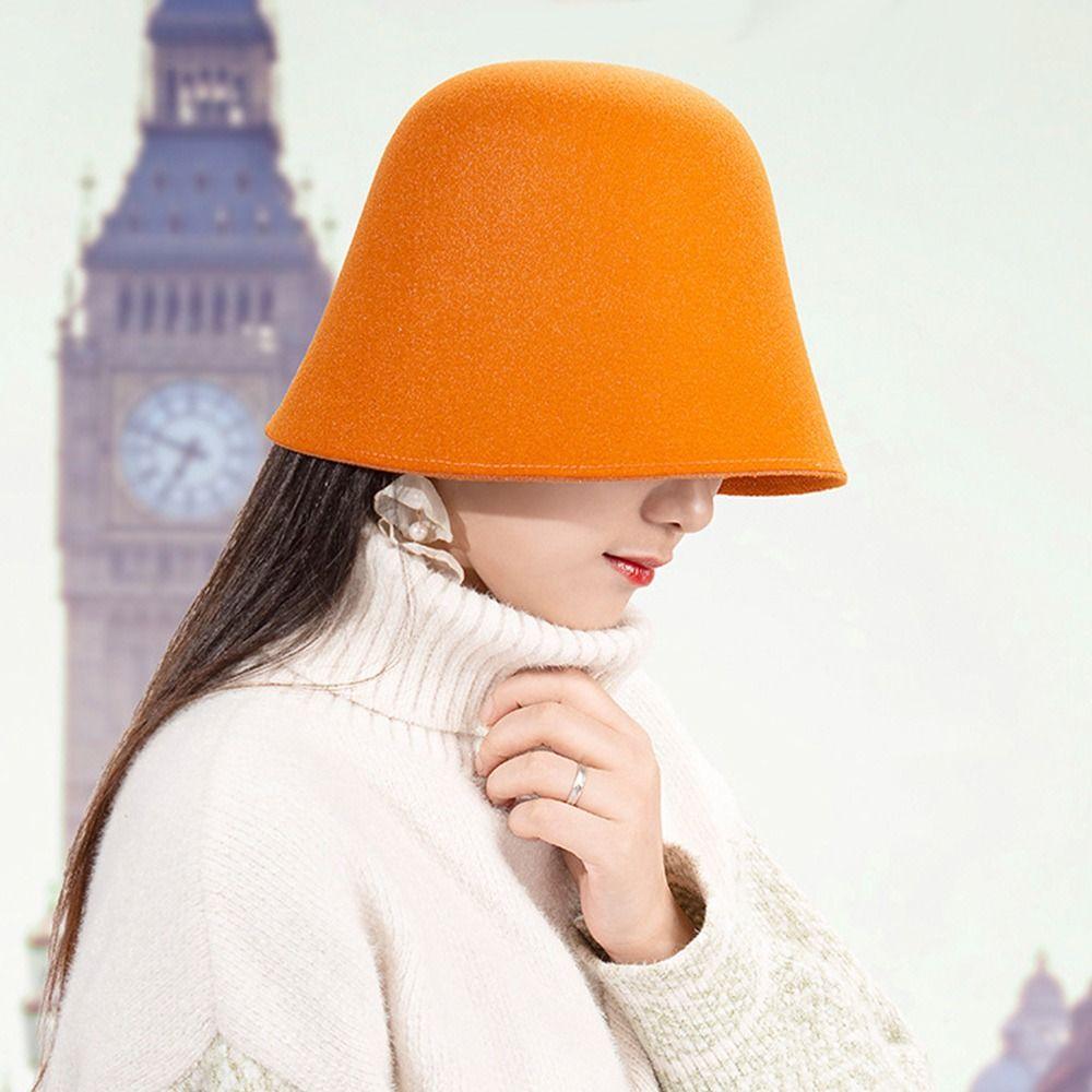 Wool Wool Fisherman Hat Solid Color Panama Hat Beanies Warm Caps  Women