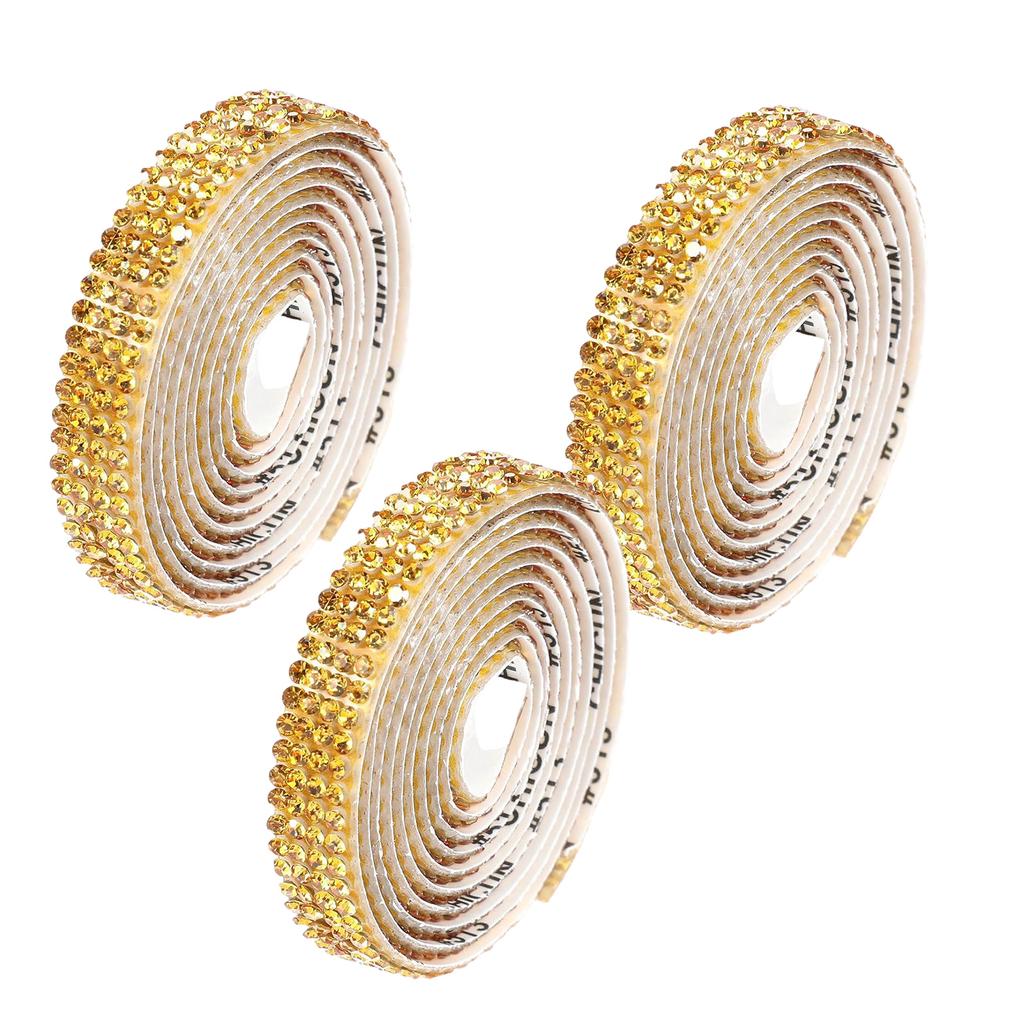 3Pcs Adhesive Rhinestones Ribbon Sparkling Rhinestones Ribbon 9mm Crystal Ribbon Roll for Craft Wedding Cake Decoration