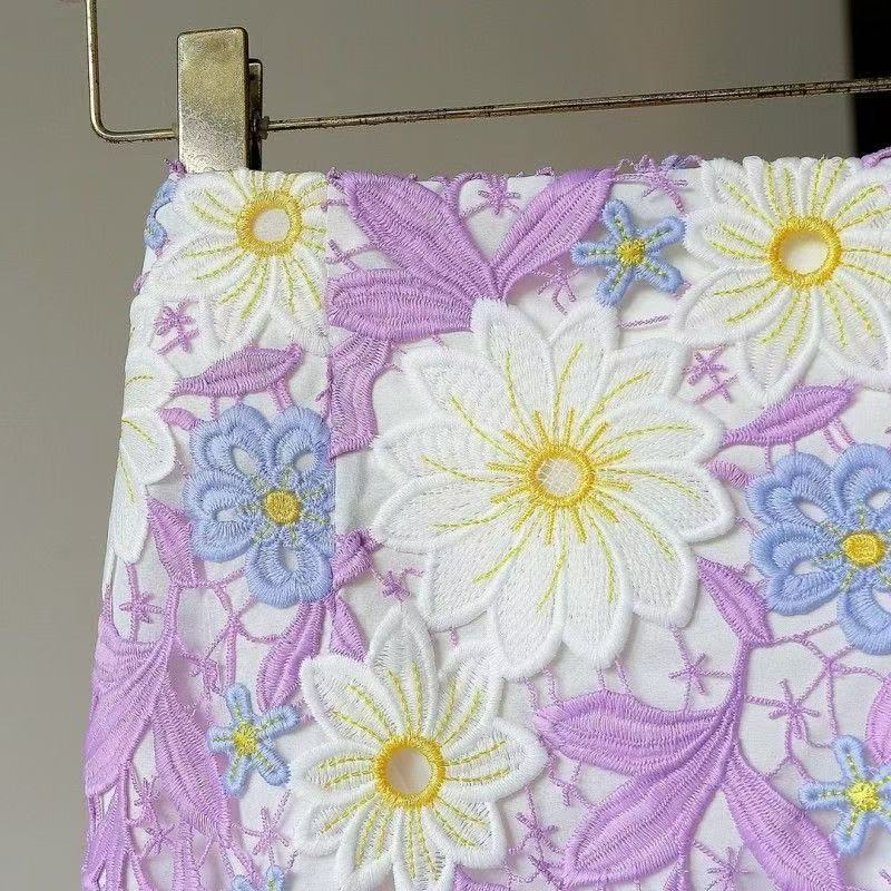 Falda Wrap de Encaje Calado Europeo Bordada con Flores 3D Ropa de Mujer