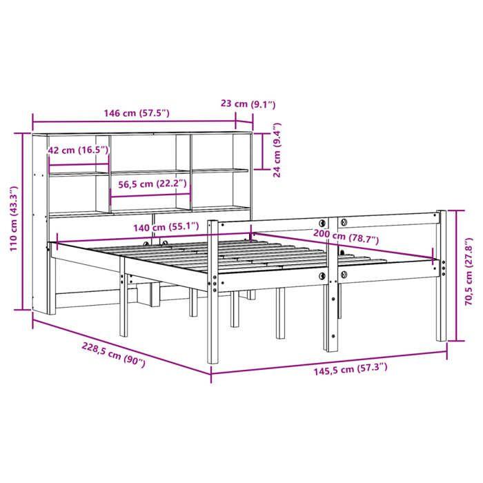 VidaXL Lit bibliothèque sans matelas 140x200 cm bois massif de pin 3322016