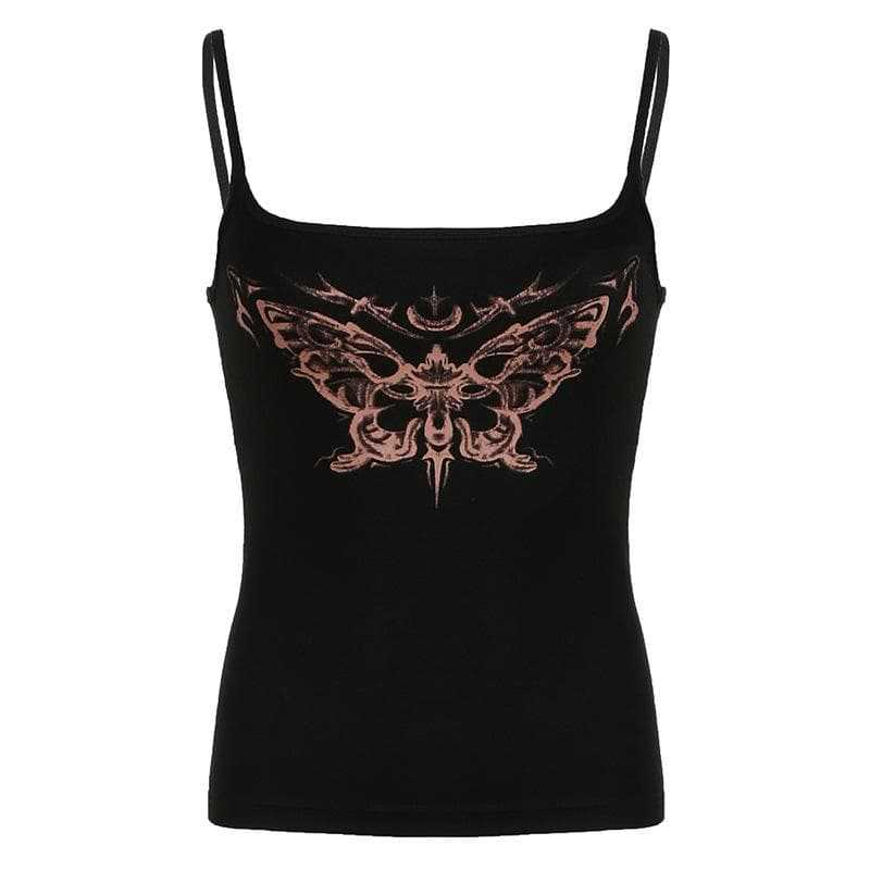 Dark Sexy Butterfly Printed Suspender Small Vest Women's American Elastic Slim Bottom Top Spice Girl New