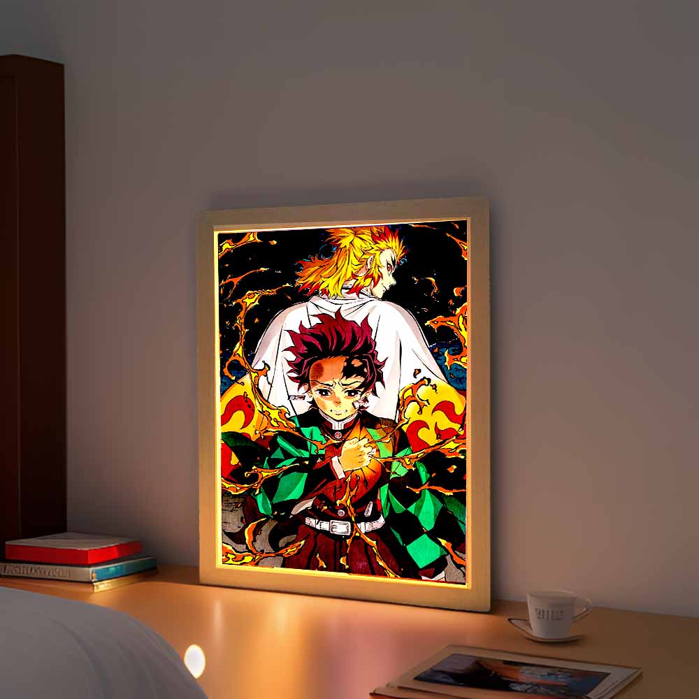 Anime Demon Slayer Action Figures Light Painting Photo Frame Tanjirou Nezuko Led Night Figurine Kimetsu No Yaiba Gifts Poseable Articulated Scale