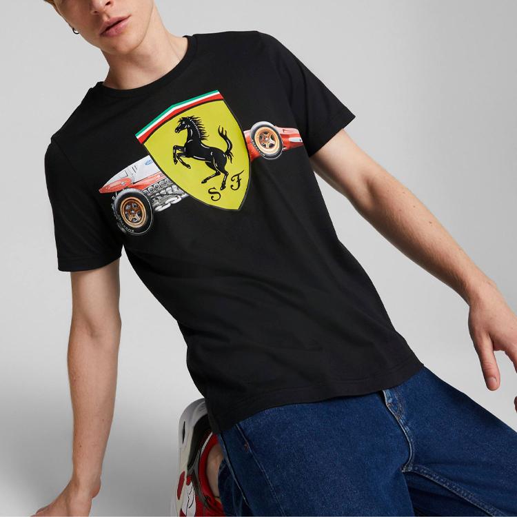 Puma Ferrari Racing Series Logo Print Short Sleeve T-Shirt Men Tops Black 535851-01