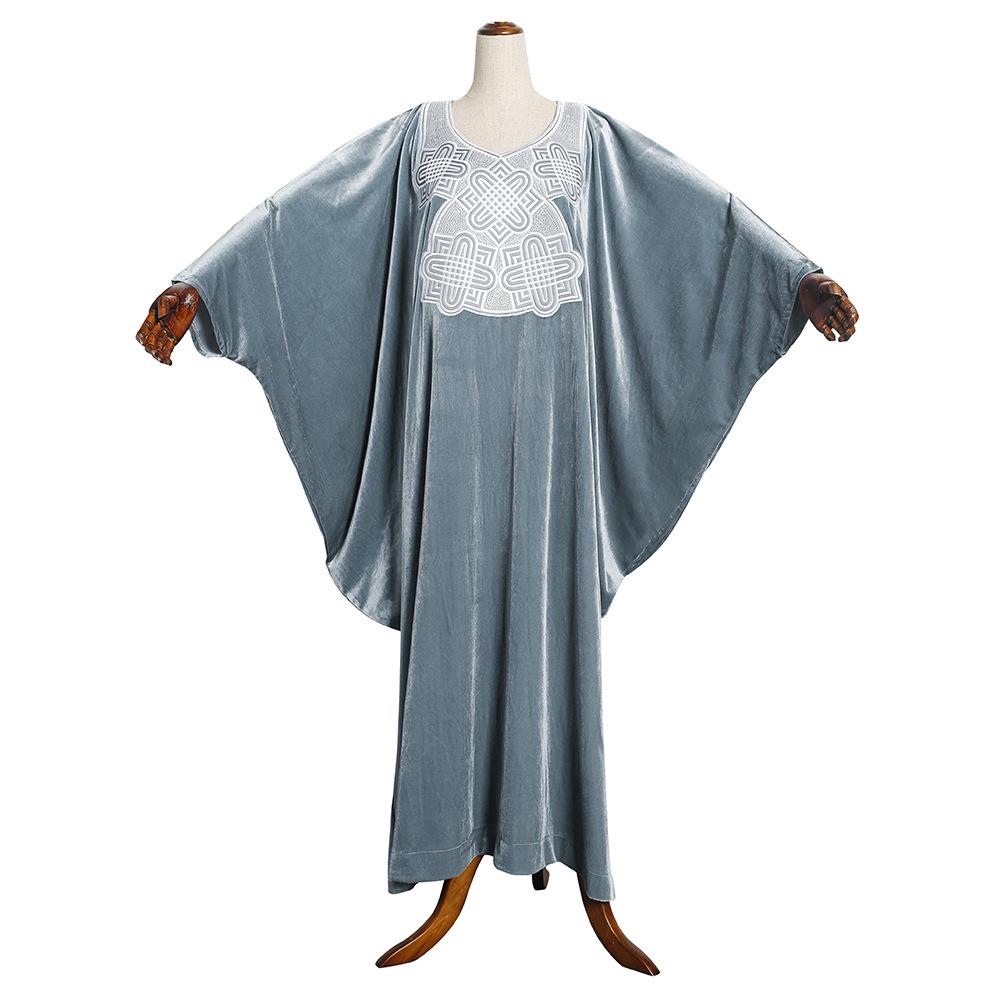 

Однотонное бархатное платье с вышивкой, V-образным вырезом и рукавами «летучая мышь» - Новинка 2021, женская одежда в африканском стиле One Size