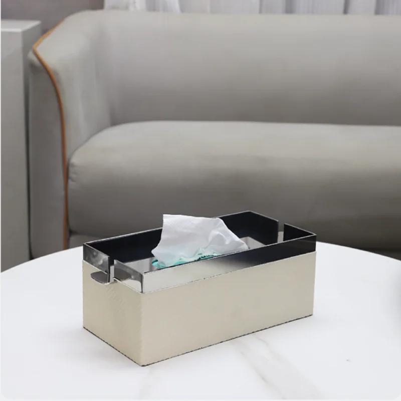 Metal Imitation Horsehair Leather Tissue Box, Stainless Steel Paper Box, Home Decoration, Kitchen Tissue Storage Container