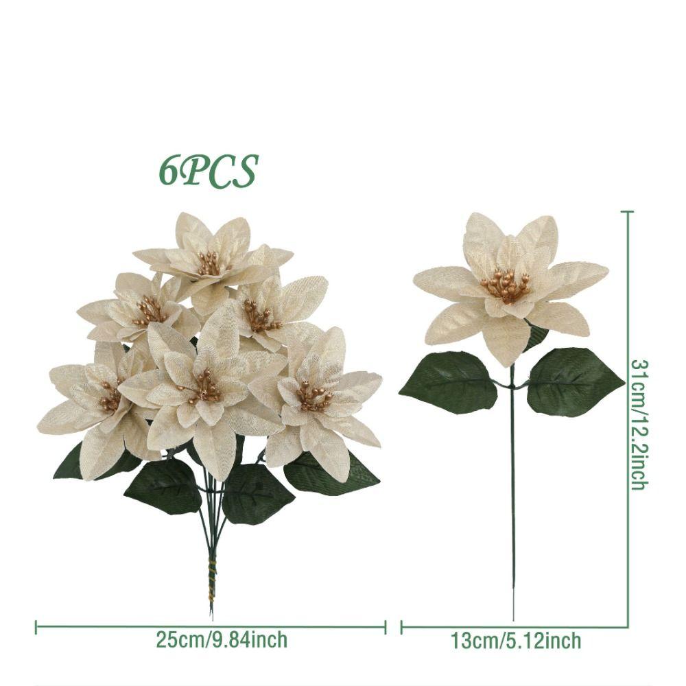 Red Color Christmas Flowers Bouquet Green Leaves Fake Flowers Decoration Christmas Tree Ornaments