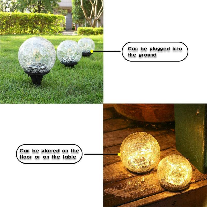 Outdoor Ball Led Lights Lawn Garden Solar Power Crackle Glass Waterproof Lamp Night Lights