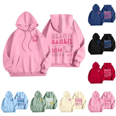 Naiste mood Naiste kerge pikkade varrukatega taskutega pullover Preppy graafiline kapuuts