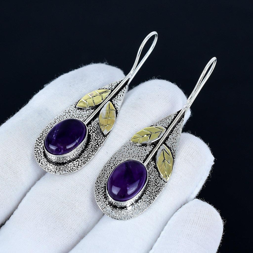 Amethyst Gemstone Earrings, 925 Sterling Silver Earrings, Handmade Silver Earrings For Gift, Amethyst Dangle Earrings Party Wear Gift
