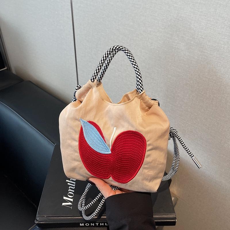 Spring/Summer 2025 Women's Canvas Crossbody Phone Bag with Apple Embroidery