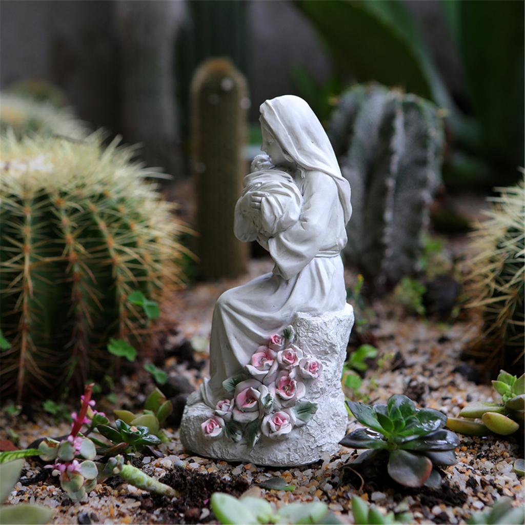 Holy Mother and Baby Family Resins Figure with LED Light Religious Home Decors Inspirational Christmas or Faith Gift