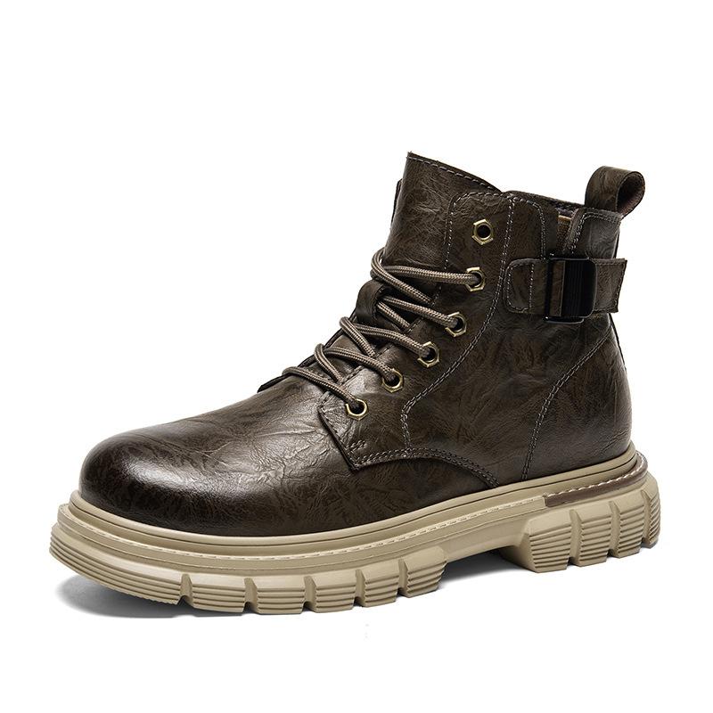 Herbst- und Winter Herrenschuhe Britische Martin Stiefel Herren Trendige High-Top Workwear Lederstiefel Dicksohlige Wasserdichte und Rutschfeste Herren Bergstiefel