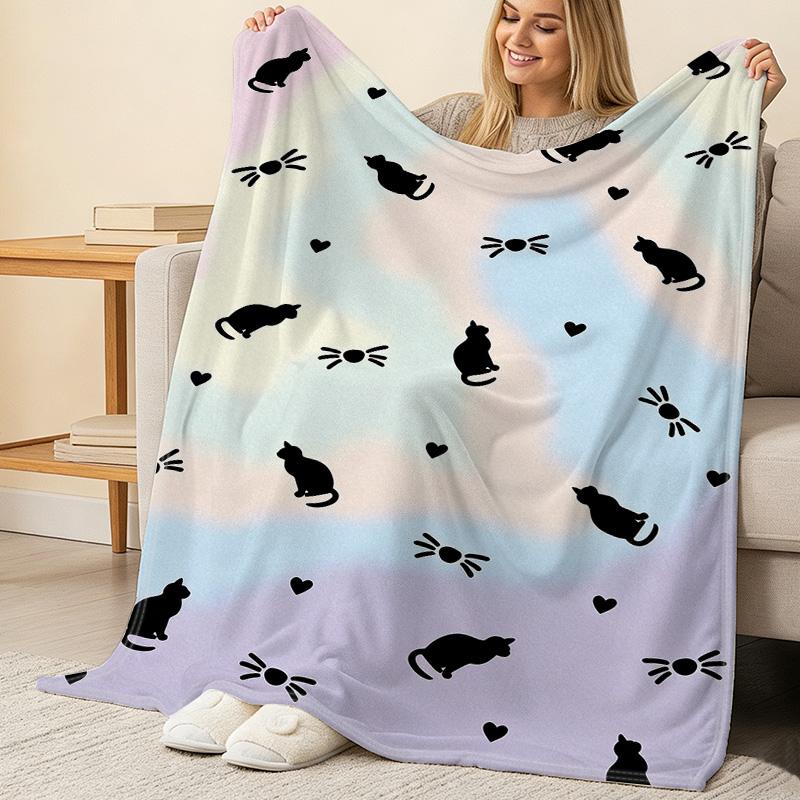 Black Cat Series Soft Flannel Fleece Blanket - Cozy Warm Short Plush, Ideal for Home, Couch Naps, Bedroom Single Use, Christmas & Halloween