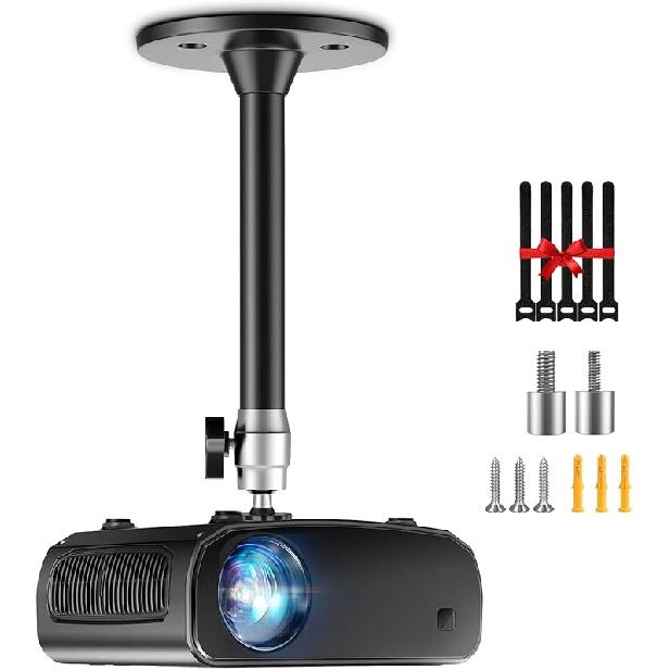 Мини-кронштейн для потолочного крепления проектора - Регулируемый наклон и поворот, Подвесной держатель для проектора, Настенный кронштейн-стойка с 2 бесплатными адаптерами и кабелем