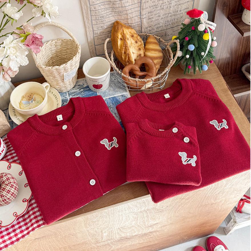 2026 New Year Red Family Sweaters: Parent-Child, Baby, and Toddler Outfits for Family of Three or Four
