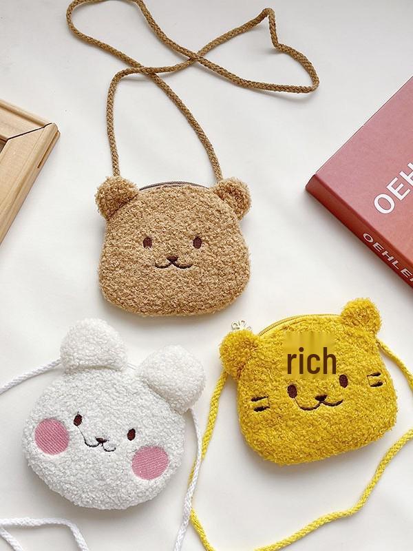 2025 Autumn/Winter Plush Kids' Cartoon Shoulder Bag, Cute Crossbody Furry Accessory for Boys and Girls