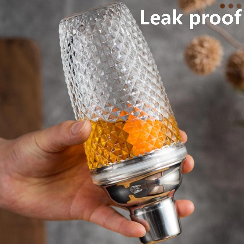 Glass Cocktail Shaker Kit Crystal Cocktail Shaker, 17oz Martini Shaker with Leakproof Metallic Steel Lid&Strainer for Home